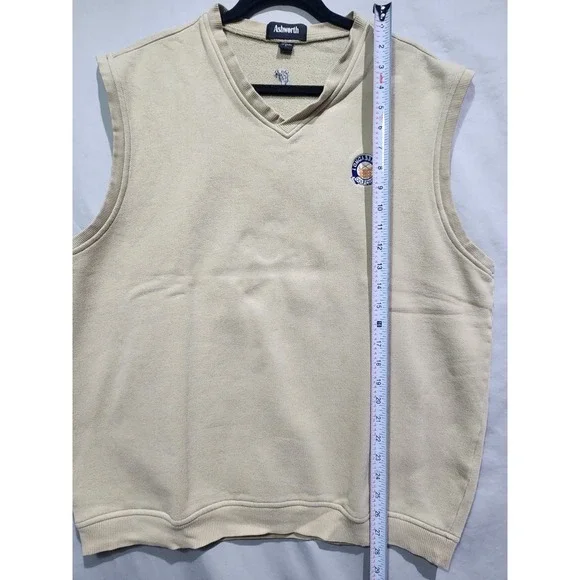 Longaberger Golf Club Embroidered Ashworth Preppy Pullover Beige Sweater Vest LG - Picture 6 of 6